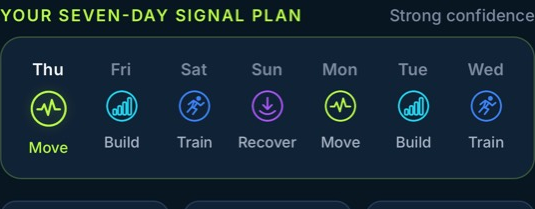 RiseMove seven-day Signal plan with movement and recovery days
